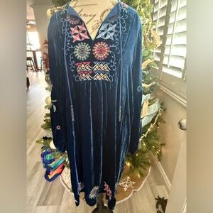 Johnny Was Blue Embroidered Dress
